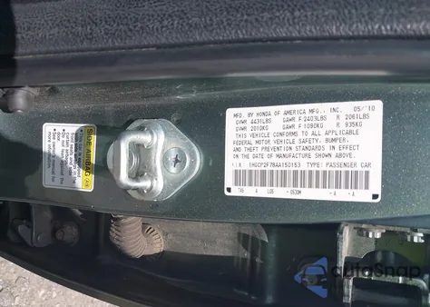 2010 Honda Accord 2.4 Ex из США, поврежденный, VIN 1HGCP2F78AA150153